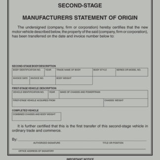 Second-Stage Manufacturer Statement of Origin